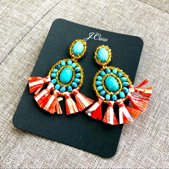 NWT! J. Crew Jade Tropical Dangle Fringe Earrings - Picture 1 of 3